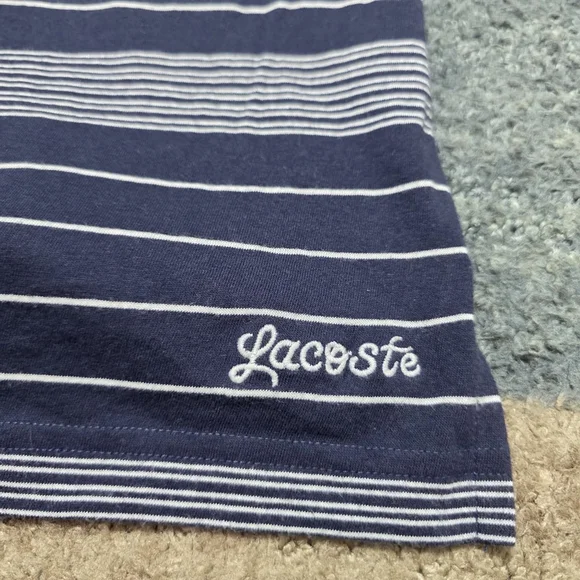 Lacoste Navy Blue Striped Polo Shirt Men’s 7 Regular Fit Crocodile - Picture 6 of 8